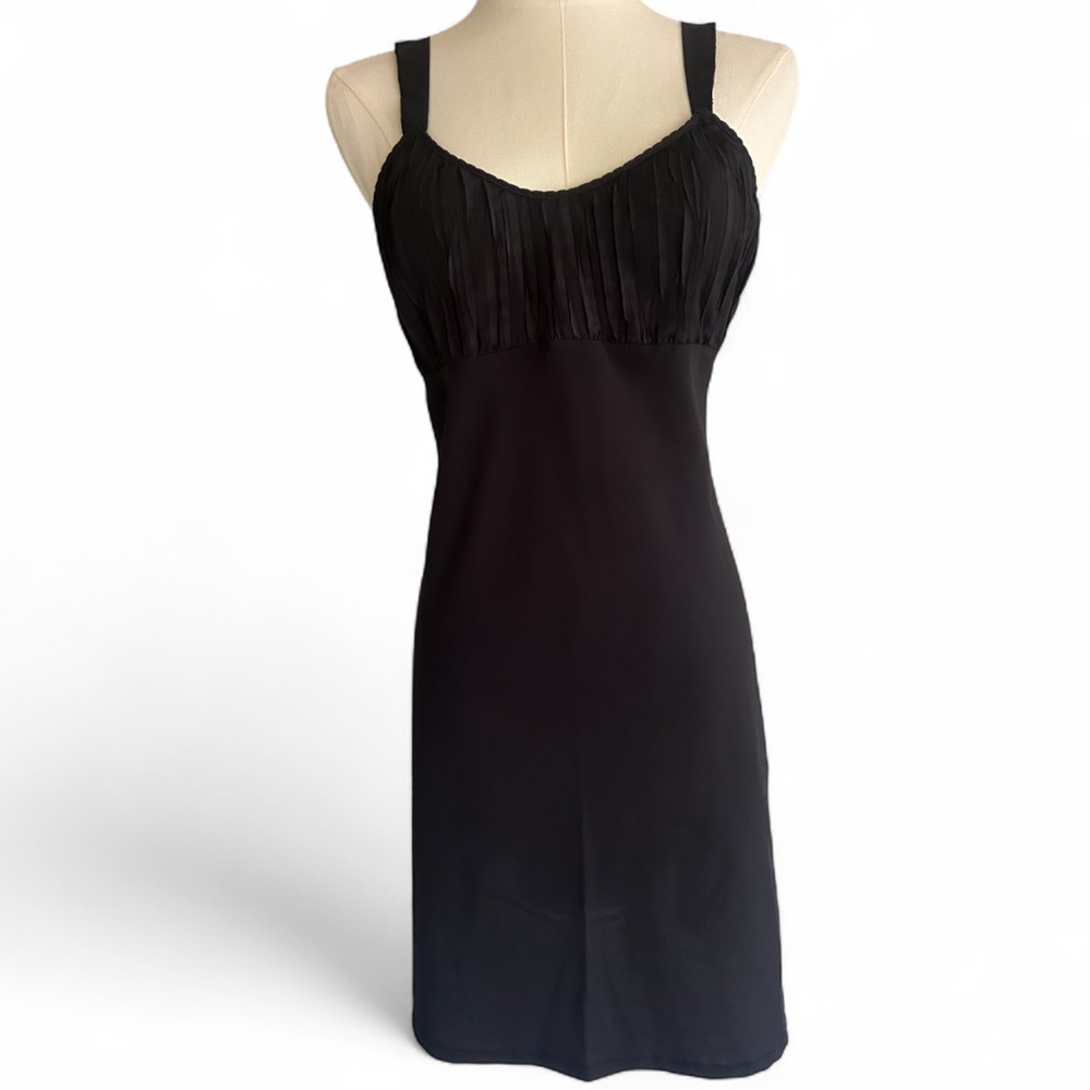 Y2K VANITY FAIR Babydoll Slip Dress Black Pleated Spaghetti Straps Grunge Sz 34